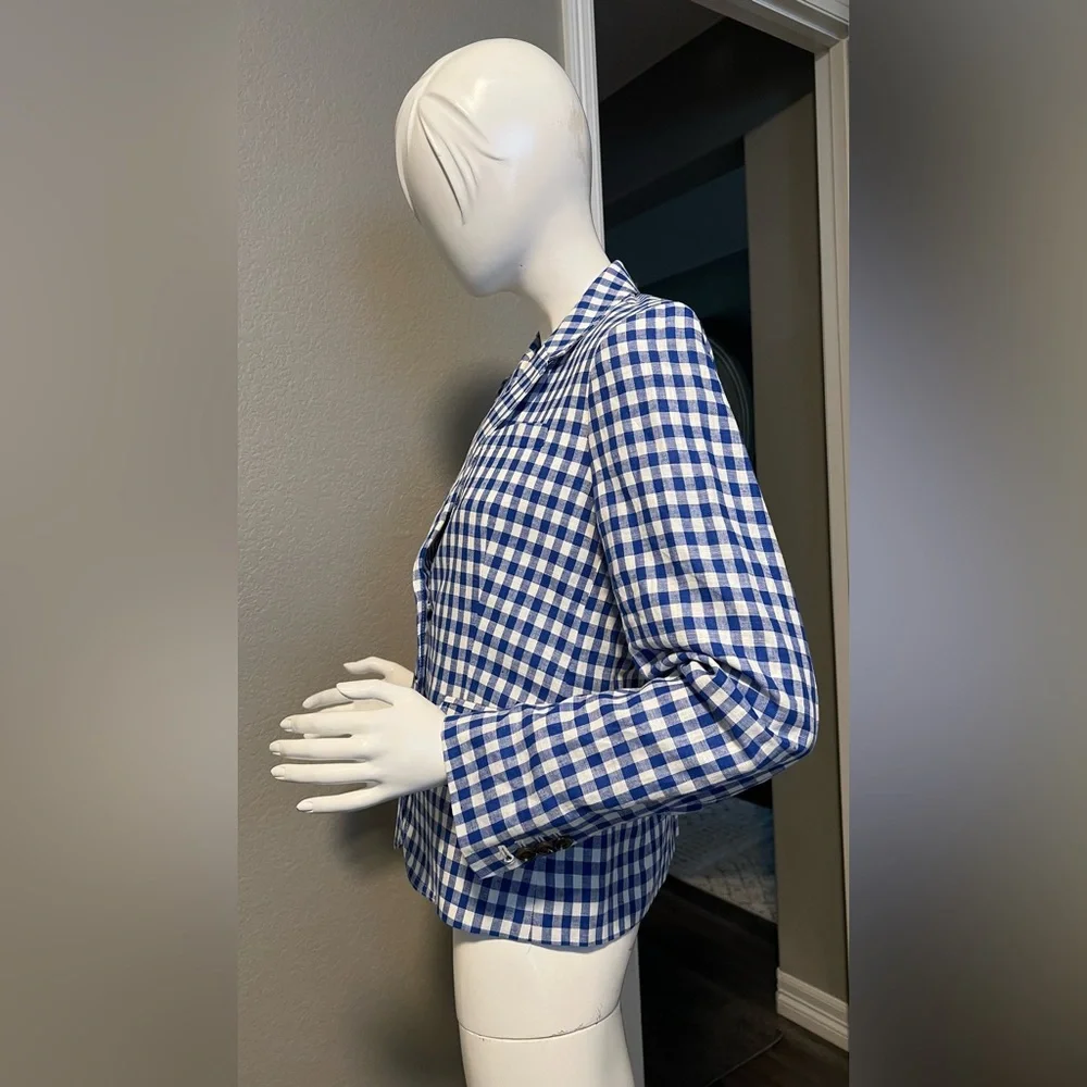 J. Crew Gingham Linen Schoolboy Blazer Jacket Sz 12 - Picture 5 of 11